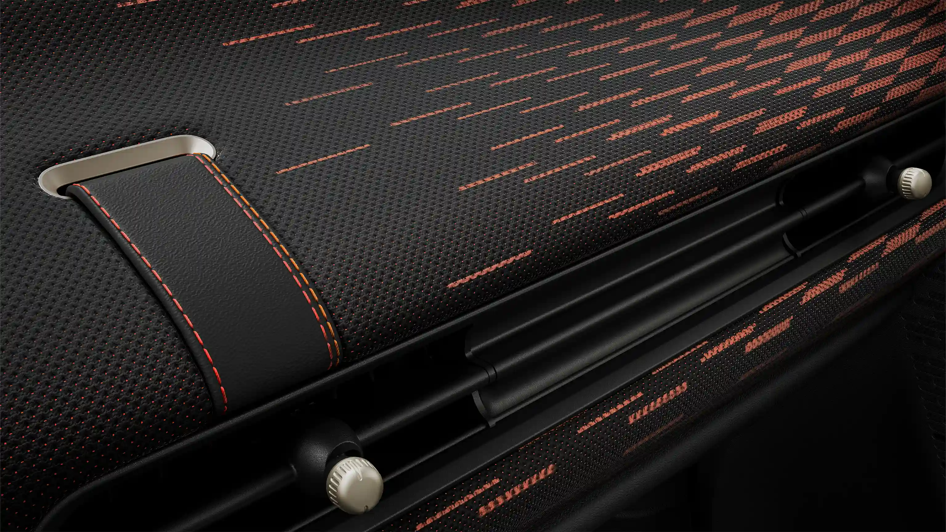 Vista del cruscotto della MINI Cooper in stile JCW in rosso e nero