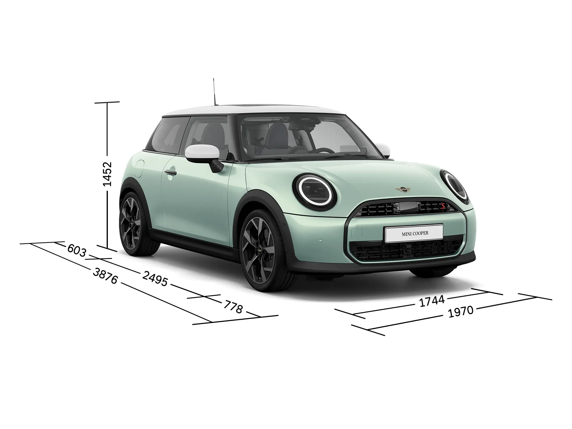 MINI Cooper - Vista Frontale con Dimensioni