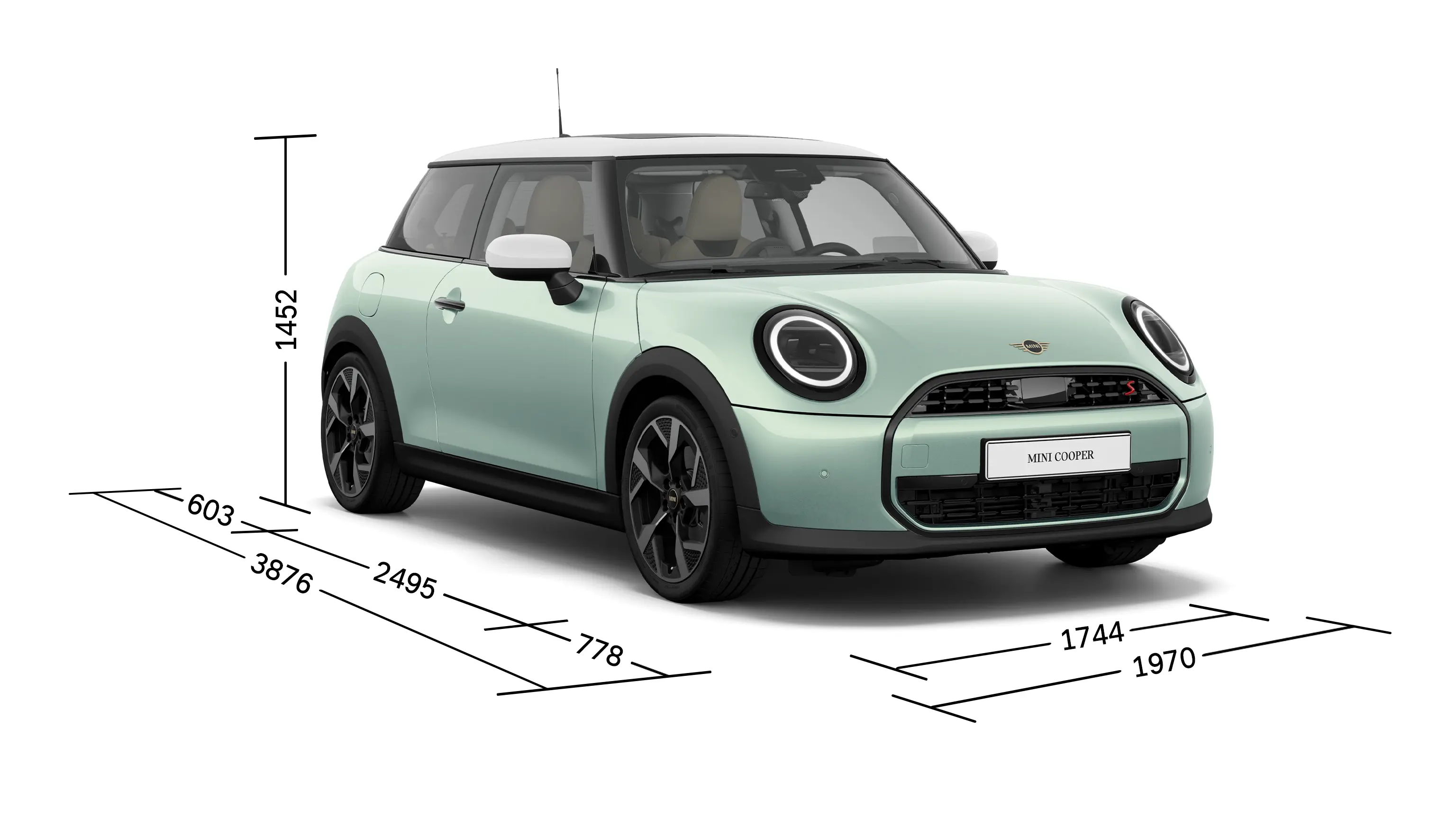 MINI Cooper - Vista Frontale con Dimensioni