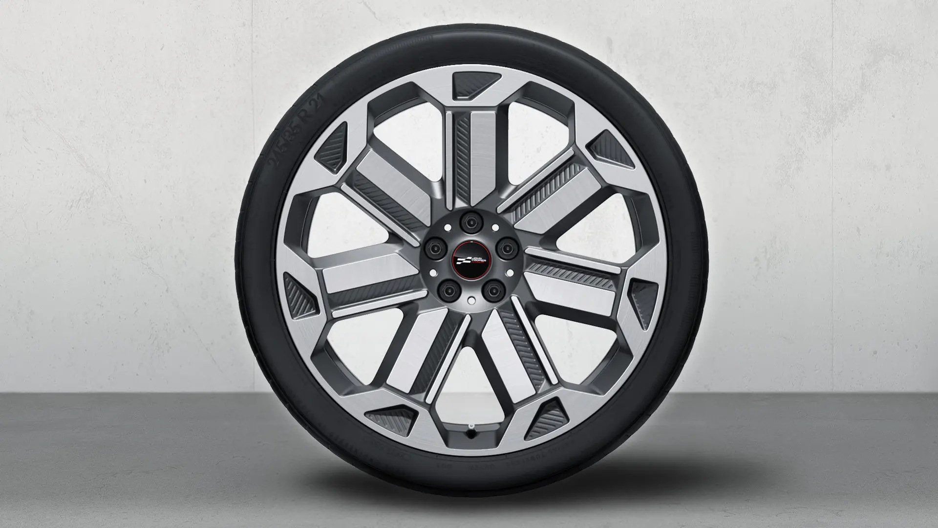 Cerchio in lega leggera MINI JCW da 21" Rallye Spoke 950 in Bicolor Frozen Gunmetal Grey, finitura lucida, articolo singolo.