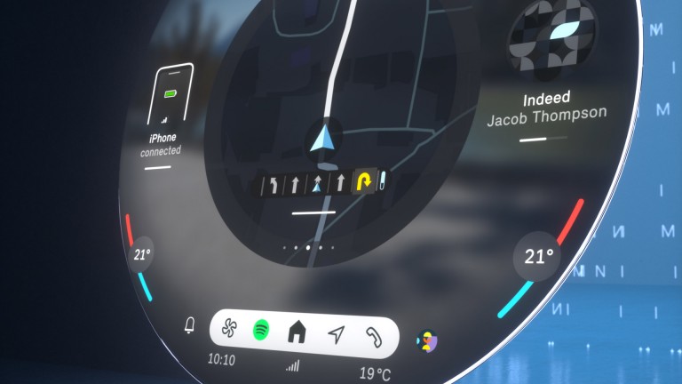 Display circolare MINI in JCW Mode con schermata del navigatore e elementi di comando
