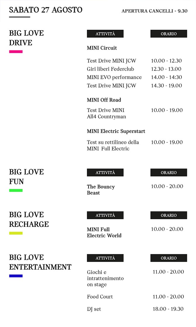 Programma MINI BIG LOVE DAYS