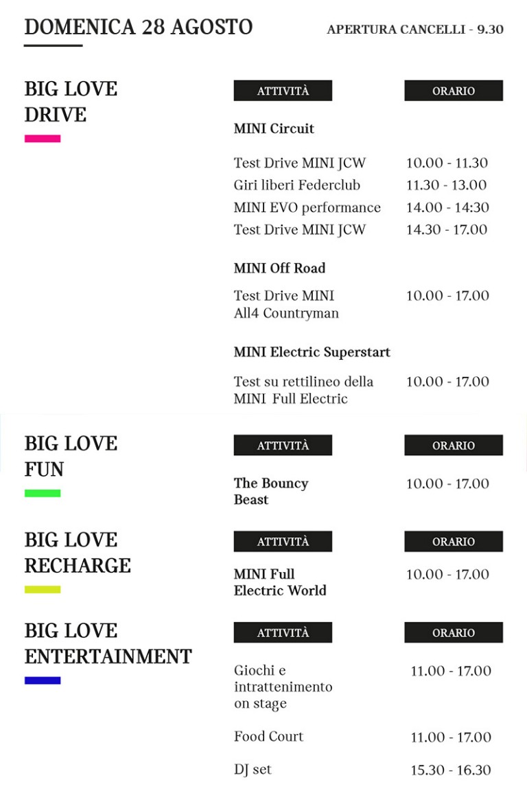 Programma MINI BIG LOVE DAYS
